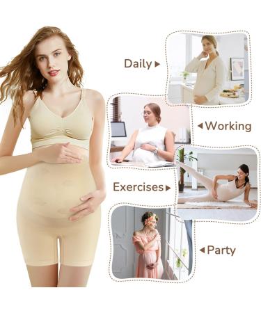 Bosaen Maternity Shapewear: Non-Rolling High Waist Mid-Thigh Underwear for Belly Support - Nude - Buy Online on GoSupps.com