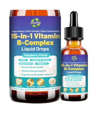 Advanced Vitamin B Complex Liquid Drops for Women Men & Kids, 15-in-1 VIT B Complex with Vitamin C B12 B6 B1 Niacin Folate for Brain Nerve Neuropathy Energy Mood Health, Sublingual B-Complex Drops