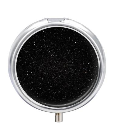 Round Pill Box Black Glitter Print 3 Compartment Medicine Pill Case Print Pill Organizer Decorative Metal Portable Pill Box Pocket Pill Box Style