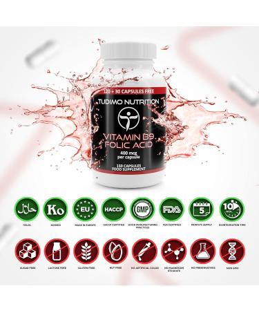 Vitamine B9 Acide Folique 400mcg - 150 Capsules (5 mois) D sint gration Rapide Chacune avec 400 mcg Vit B9 Acide Folique Complement Alimentaire en Poudre (Folic Acid Supplement) - Buy Online on GoSupps.com