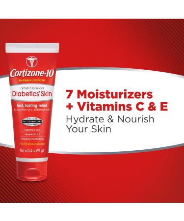 Cortizone 10 Diabetic Skin Lotion 3.4oz - Pack of 2 | Maximum Strength 1% Hydrocortisone with Vitamins C & E - Buy Online on GoSupps.com