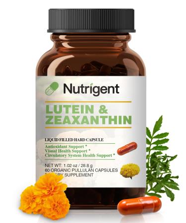 Nutrigent Lutein 20 mg with Zeaxanthin, Liquid Filled Organic Capsules, Eye Health Supplements, Support Vision Health, Gluten Free, Soy Free (60ct)