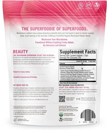 Om Mushrooms Beauty | 100% Organic Mushroom Powder 7.05 oz - Enhance Skin Health - Buy Online on GoSupps.com