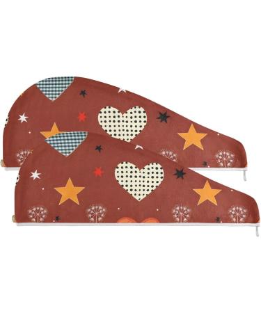 Plaid Hearts & Stars Hair Towel 2 Pack | Super Absorbent Quick Dry Hair Turbans for Women & Girls - Buy Online on GoSupps.com