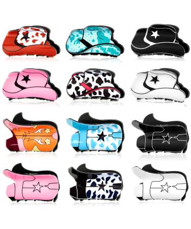 Yunlly 12 Pcs Western Cowboy Hair Claw Clips Leopard Star Cowgirl Boot Hat Jaw Hair Clip for Thin Hair Large Funny Strong Holder Personality Hair Clips Barrettes Styling Party Hairpin for Girls