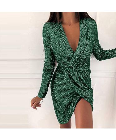 Shop Hanxiulin Sequin Dress - Sexy V-Neck Bodycon Evening Dress | Elegant Green Pencil Dress in 3XL - Buy Online on GoSupps.com