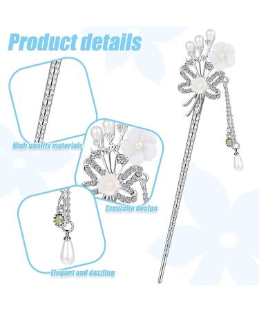 Vintage Rhinestone Pearl Flower Hair Stick Set - 6 Pieces | Chinese Hair Chopsticks with Tassel | Chignon Pin for Women | Hair Accessories for Girls (Chic Style) - Buy Online on GoSupps.com