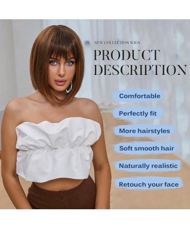 KOME Short Bob Wig for Women, Brown Highlighted Balayage Shoulder Length Synthetic Wig 12IN - Buy Online on GoSupps.com
