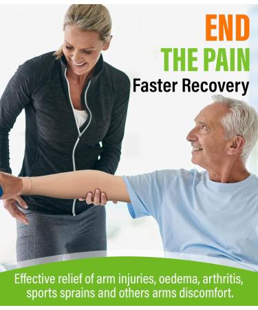 TOFLY Compression Arm Sleeve - 1 Pair, Unisex, 20-30mmHg Graduated Compression for Recovery, Pain Relief, Muscle & Joint Support - Tennis Elbow, Golfers Brace, Edema, Swelling - Size L, Beige - Buy Online on GoSupps.com