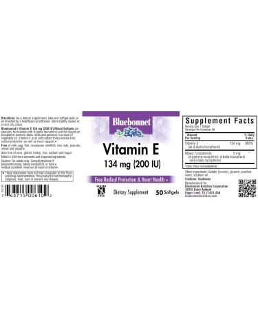 BlueBonnet Vitamin E 200 IU Mixed Softgels - 50 Count - Buy Online on GoSupps.com