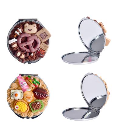 Aejvw Travel Makeup Mirror for Handbag and Pocket Compact Portable Folding Cute Handheld Mirror 2-Sided Small Purse Mirror 2.67 inch Set of 2 Brown