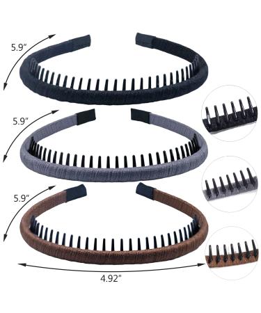 Lapohi 3PCS Women's Fashion Headbands - Non-Slip Hair Band with Teeth for Curly Hair - Comfortable Hair Hoop in Black, Silver, and Brown - Buy Online on GoSupps.com