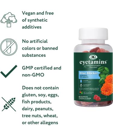 eyetamins Blue Blocker Eye Health - 60 Lutein Gummies - Ophthalmologist-Developed - Support Vision Filter Blue Light & Help Eye Strain - Promotes Sleep Focus Eyesight Vegan & Non-GMO Formula - Buy Online on GoSupps.com