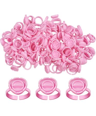 Fenshine 100 PCS Lash Glue Holder Glue Ring Cups Lash Extension Volume Lashes Quick Blossom Cups for Eyelash Extension Supply 2 Methods of Use (Pink)