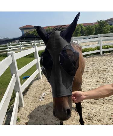 Anti-Fly Horse Mask with Ear Protection | Breathable Mesh UV & Mosquito Defense | Elastic Black Design - Buy Online on GoSupps.com