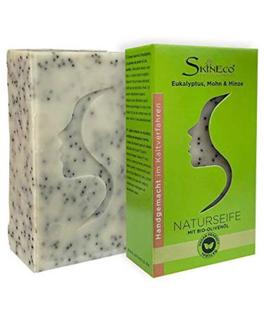 Skineco Natural Soap | Sustainable Shower Soap with Eucalyptus Poppy Organic Olive Oil | Body Soap | Handmade Natural Cosmetics | Piece of Soap for Face and Skin | Firm Gentle Shower Gel | Vegan