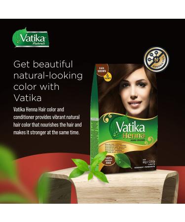 Dabur Vatika Henna Hair Color - 100% Grey Coverage, Zero Ammonia Dye for Strong & Shiny Hair - 6 Sachets X 10g (Dark Brown) - Buy Online on GoSupps.com