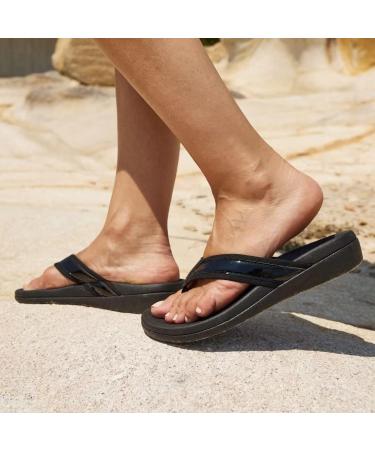MEGNYA Orthotic Flip Flops for Women | Arch Support Sandals for Plantar Fasciitis | Comfortable Thong Style Walk | Black, Size 8 - Buy Online on GoSupps.com