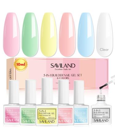 Saviland 5 in 1 Builder Nail Gel Set - 6 Colors Clear Pink Jelly Translucent Builder Gels for Nails Builder Gels in a Bottle Nail Strengthener Gel Overlay For Nails Extension Nail Art Gifts for Women 02-Colorful Jelly Translucent