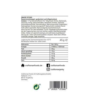 Craftsman Snack Sticks Original - Mini Salami & Smoked Sausage (15 x 45g) | Hearty Meat Snack for On-the-Go | International Shipping Available - Buy Online on GoSupps.com