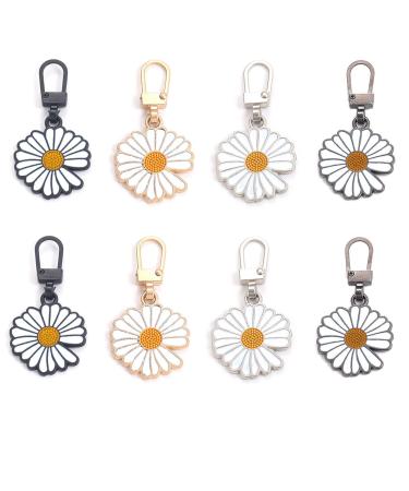DHER Zipper Zipper Metal Zipper Tabs Pull Removable Zipper 8 Pieces Zipper Puller Removable Zipper Head Replacement Zipper Head (Daisy 4 Colors)