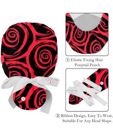Roses Scrub Surgical Caps Hats for Women - 2PCS Bouffant Working Hat with Ponytail Holder, Pattern 01 - Buy Online on GoSupps.com