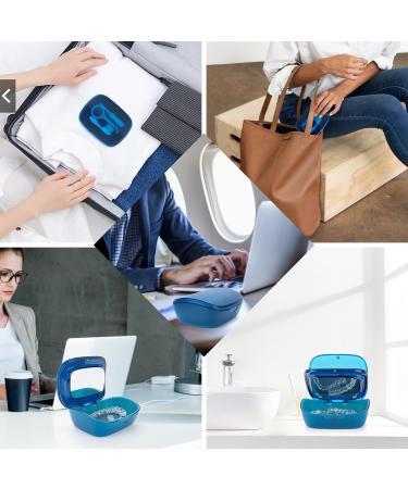 Double Layer Dentures Retainer Case with Vent Holes and Mirror - Blue | Portable Orthodontic Appliance for Travel Storage - Buy Online on GoSupps.com