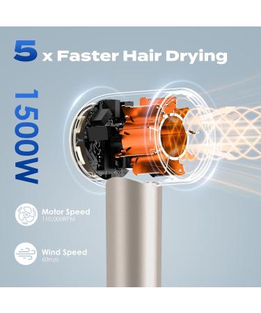 1500W Ionic Hair Dryer for Curly Hair | High Speed Low Noise 3 Attachments | Gold Metallic Blow Dryer - Buy Online on GoSupps.com