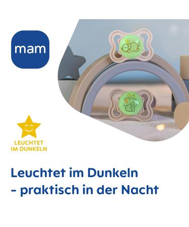 MAM SUPREME Night Pacifiers 0-6 Months Set - Bright Baby Pacifiers for Healthy Dental Development Skin Irritation Prevention + Case - Bear & Hippopotamus Design - Buy Online on GoSupps.com