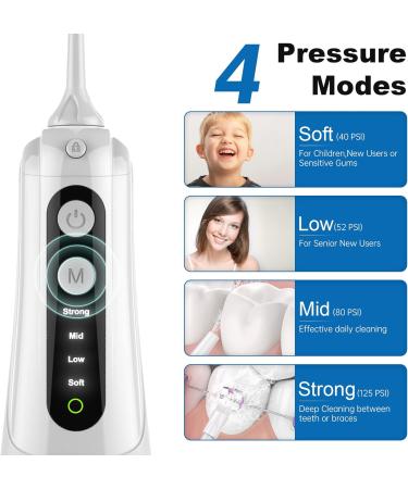 MiTdir Water Dental Flosser Oral Irrigator | 5 Jet Tips, 4 Modes, IPX7 Waterproof, 300ML Tank | Portable Cordless Teeth Cleaner - White - Buy Online on GoSupps.com