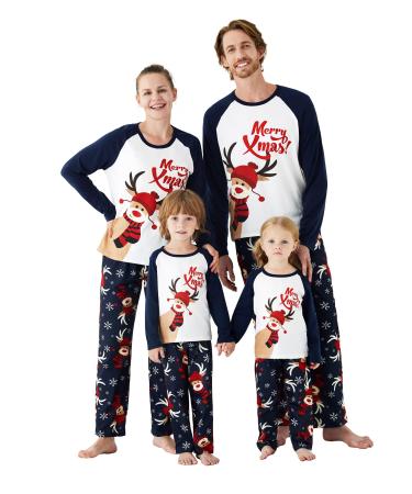 PATPAT Family Matching Christmas Pajamas Tree Snowflake and Letters Print Sleepwear Long-sleeve Pajamas Sets Family Xmas Outfits Kids 6-7 Years Dark Blue