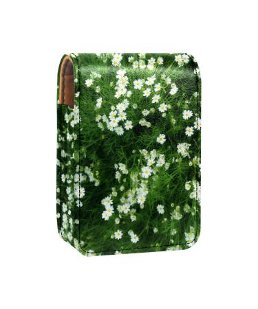 Travel Lipstick Organizer Case Lipstick Case Portable Makeup Bag With Mirror Flower Field White Pattern C012u0dpji