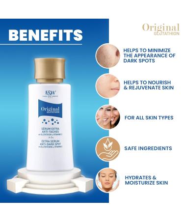 FAIR & WHITE Original Glutathione Dark Spot Serum - 1 fl oz / 30ml - Skin Brightening Serum Helps to Reduce Skin Pigmentation - Skin Brightening Serum for Face & Body - with Glutathione & Vitamin C - Buy Online on GoSupps.com