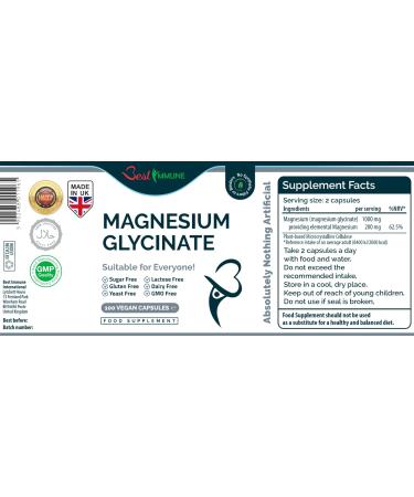 Premium Natural Magnesium Glycinate 500mg - 100 Vegan Capsules - Highest Bioavailability - Buy Online on GoSupps.com