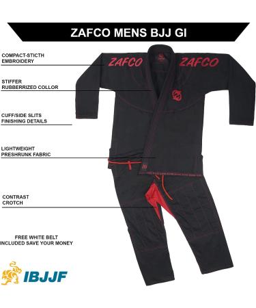 Men's Brazilian Jiu Jitsu Gi - Light Preshrunk Grappling Uniform with White Belt - Black A1L - Buy Online on GoSupps.com