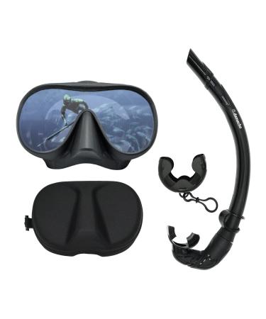 DAMACHO - Easy to Pack HD Wide Angle Diving mask and Travel Snorkel Set PRO Series black abyss