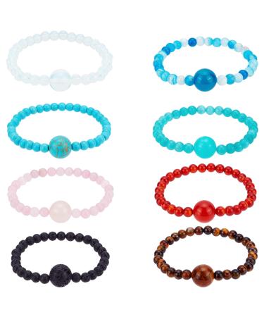 FREEBLOSS 8Pcs Bracelets Nausea Bracelet Handmade Sea Sickness Bracelets Adjustable Round Beaded Stretch Bracelet Nausea Relief Bracelets for Car Travel Sickness