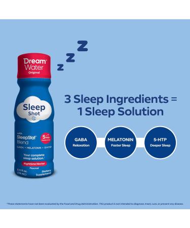 Dream Water Sleep Aid Supplement Drink Melatonin 5mg GABA 5-HTP Zero sugar Natural flavors No added colors 2.5 oz liquid sleep shots Nighttime Nectar 24-Count 24 pack - Buy Online on GoSupps.com