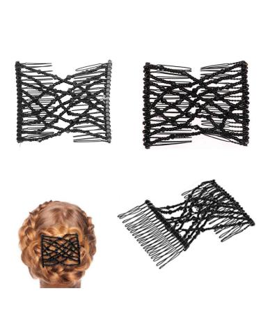 Voarge hair clip hair comb hairpin banged magic hair clip magic hair comb 2 pieces magic elastic pearls hair clip for women diy hair styling tools (black)
