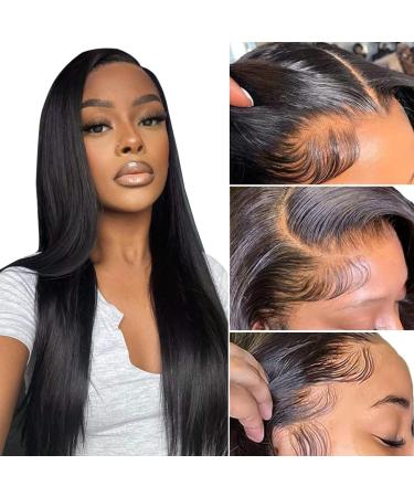 MEGALOOK 13x4 HD Pre Cut Lace Front Wigs Upgraded Bleached Knots Straight Wigs 200% Density Brazilian Virgin Human Hair Wigs for Black Women Natural Hairline Glueless Wigs Natural Color 20 Inch 13x4 Straight Lace Wig