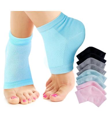 Nado Care 4 Pairs Heels Moisturizing Socks for Dry Cracked Heels Repair - Moisturizing Gel Heel Sleeves Open Toe Comfy Socks Day Night - Pink, Blue, Grey and Black