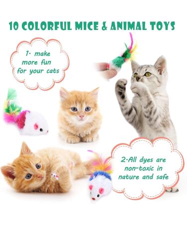 ueslwser 20 Pcs Mice & AnimalToys Colorful Feather Interactive Cat Interactive Mouse Catnip Toys Assorted Randomly Colors for Cats and Kitten Indoor Play Cat Mice Toys Pack Interactive Catch Play - Buy Online on GoSupps.com