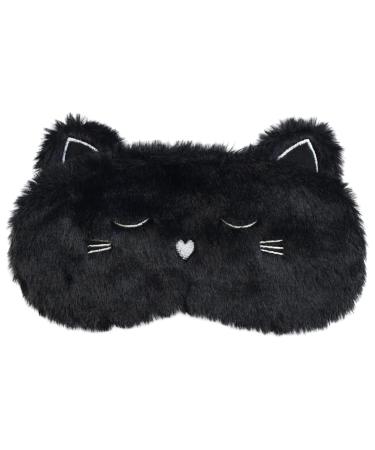 Ulife Mall Cute 3D Black Kitten Kids Eye Masks Fluffy Soft Silk Plush Black Kitten Sleep Eye Mask Plush Cartoon Eye Cover Novelty Personalised Travel Blindfold for Kids Girls Boys Women-Black Black_kitten