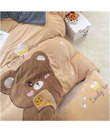 Cute Cartoon Bear Panda Applique Embroidery Velvet Fleece Bedding Set Singl Double Queen King Duvet Cover Bed Sheet Pillowcases Bedding Set (C 4pcs) - Buy Online on GoSupps.com