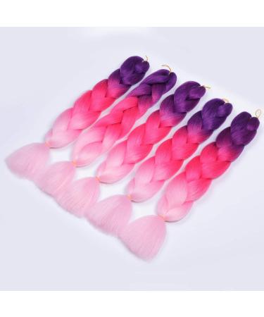 Showjarlly Jumbo Braid Art Hair Extensions - 24 Inch Ombre Kanekalon Braid - 5 Pack for Crochet Twist & Box Braids - Purple Peach & Light Pink - Buy Online on GoSupps.com