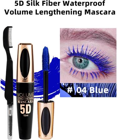 Blue Waterproof Mascara for Eyelashes 5D Silk Fiber Mascara with Folding Eyelash Comb Brush Liquid Colored Mascara Lash Extensions Volumizing and Thick Smudge-proof Long Lasting Party Stage Use - Buy Online on GoSupps.com