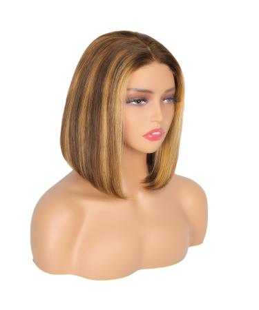 HD Lace Wear and Go Gluess Wig Human Hair 180% Density Tight Natural Hairline Pre Cut 4/27 Bob Straight Human Hair Wig Bleacheted Knoted for Black Women 4 4 Beginner Friendly 10inch Bob Staright-4/27 10BO (25cm)