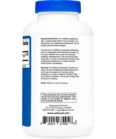 Nutricost Natural Caffeine 200mg - 250 Veg Capsules | Gluten-Free & Non-GMO - Buy Online on GoSupps.com