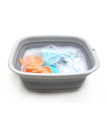 SAMMART 9.45L (2.5 Gallon) Collapsible Tub - Foldable Dish Tub - Portable Washing Basin - Space Saving Plastic Washtub (Grey, M) M. Grey Medium