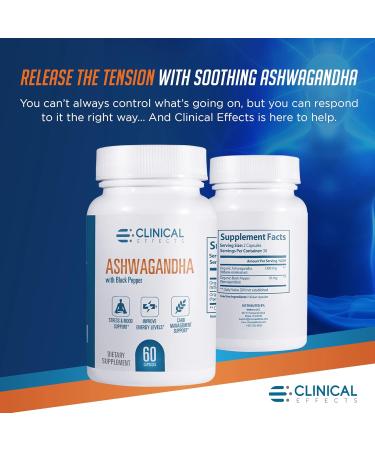 Clinical Effects Ashwagandha with Black Pepper for Stamina and Calm - 3 Pack, 180 Ashwagandha Capsules - Made in The USA - Buy Online on GoSupps.com